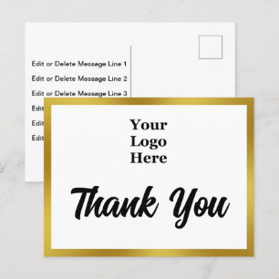 Thank You Your Logo Here Black White Gold Business Postcard