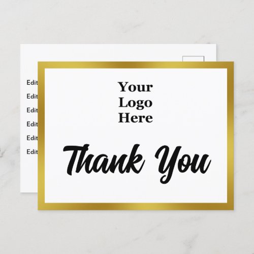Thank You Your Logo Here Black White Gold Business Postcard