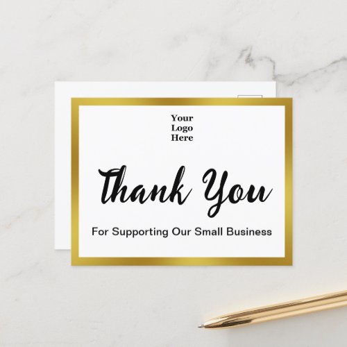 Thank You Your Logo Here Black White Gold Business Postcard