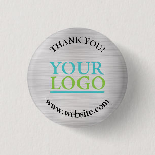 Thank You, Your Logo, Name Website, Brushed Silver Button