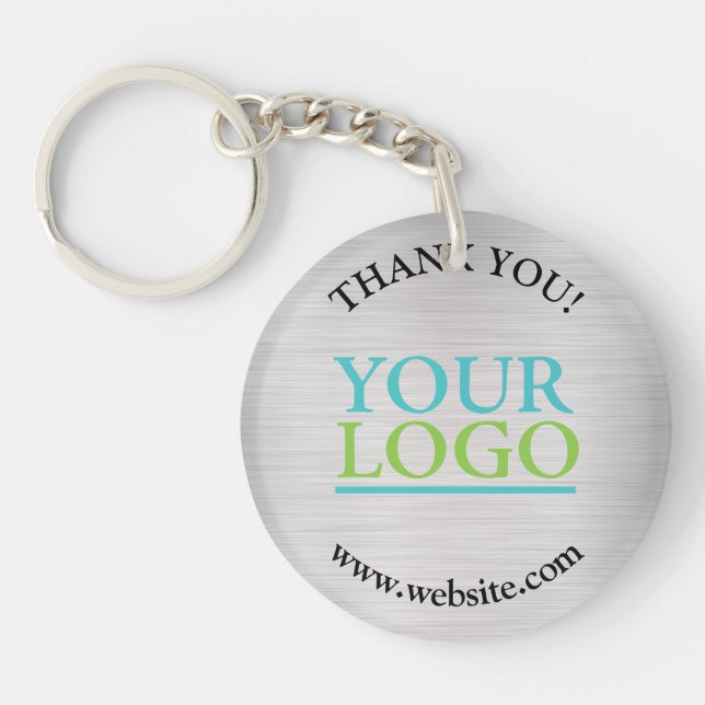 Thank You, Your Logo, Name Website, Brushed Silver Keychain (Front)