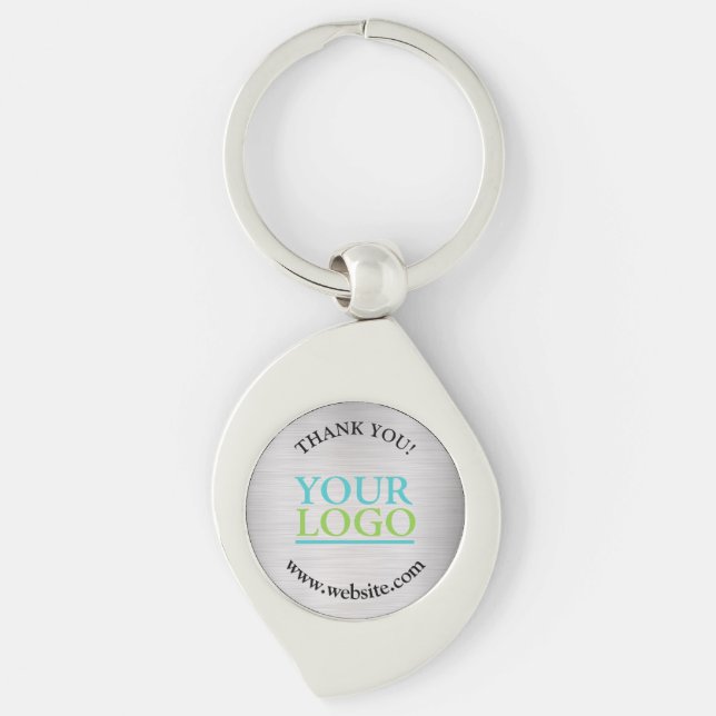 Thank You, Your Logo, Name Website, Brushed Silver Keychain (Front)