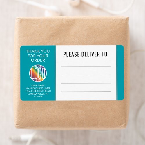 Thank You Your Logo Return Address Teal Shipping Label