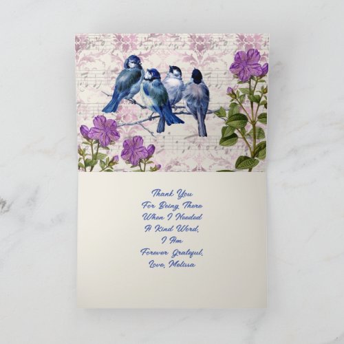 Thank You Your Text Vintage Blue Birds  Flowers Thank You Card