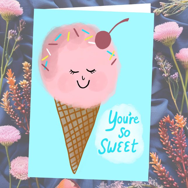 THANK YOU You're Sweet Cute Ice Cream Custom Card (THANK YOU You're So Sweet Cute Ice Cream Custom Card
Pink Blue)