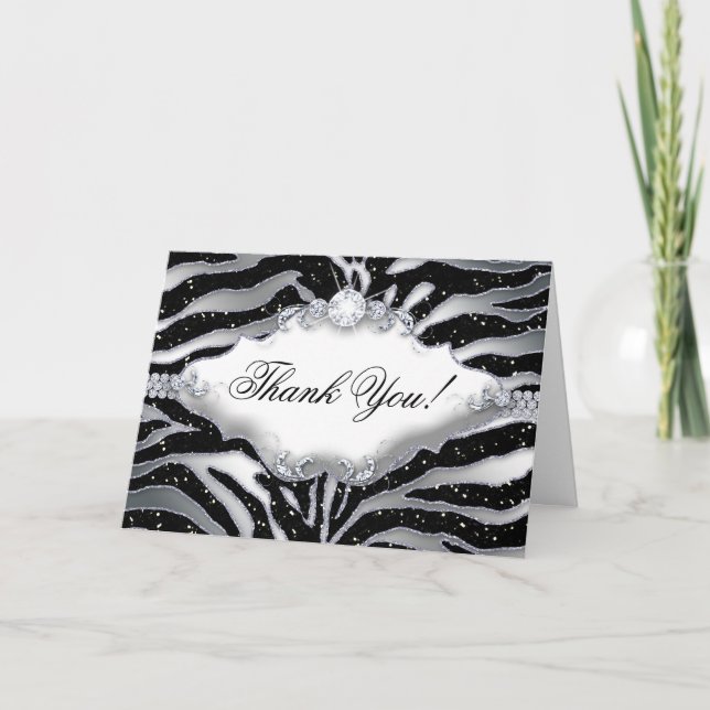 Thank You Zebra Sparkle Silver Black (Front)