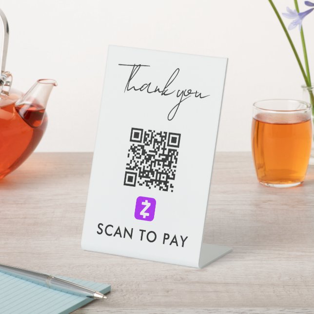 Thank You Zelle QR Code Scan to Pay Modern White Pedestal Sign (In SItu)