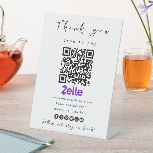 Thank You Zelle QR Code Scan to Pay White Pedestal Sign