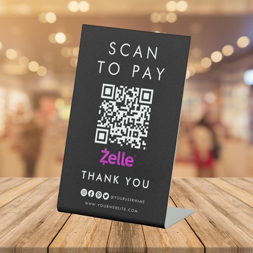 Thank you Zelle Scan to Pay QR Code Modern Black Pedestal Sign