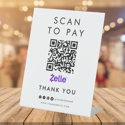 Thank you Zelle Scan to Pay QR Code Modern White Pedestal Sign