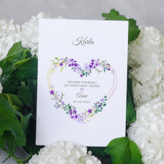 Thank your best Friends Floral Heart in Purple Postcard (Creator Uploaded)
