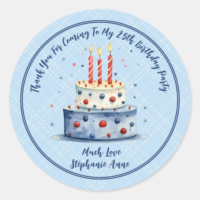Thank Your Birthday Cake & Candles Favor  Classic Round Sticker (Front)