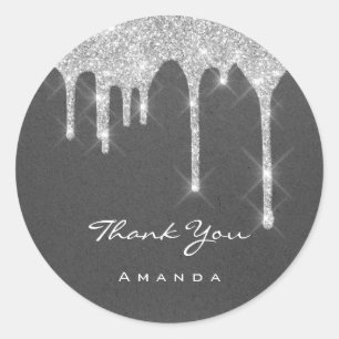 Thank YouSweet 16th Bridal Wedding Gray Kraft Drip Classic Round Sticker