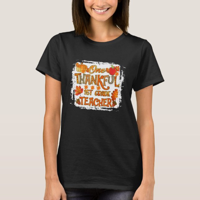 Thankful 1st Grade Teacher Pumpkin Fall Leopard Th T-Shirt (Front)