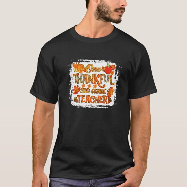 Thankful 3rd Grade Teacher Pumpkin Fall Leopard Th T-Shirt (Front)
