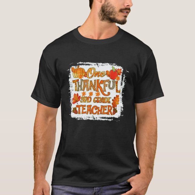 Thankful 3rd Grade Teacher Pumpkin Fall Leopard Th T-Shirt (Front)