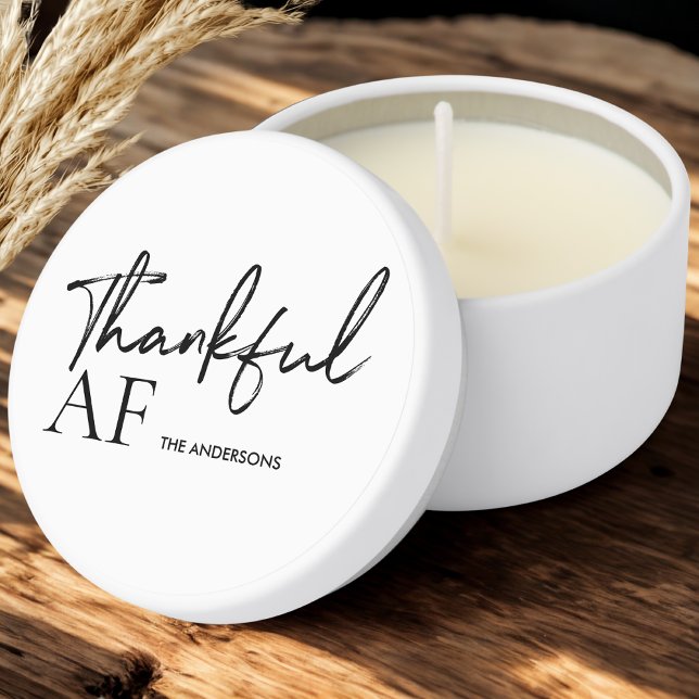 Thankful AF | Funny Modern White Black  Mini Candle Favors (Creator Uploaded)