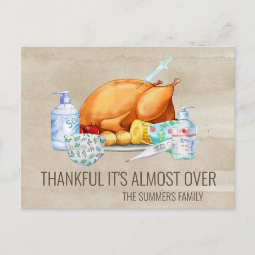  Thankful almost Over 2021 Turkey with Face Mask   Postcard