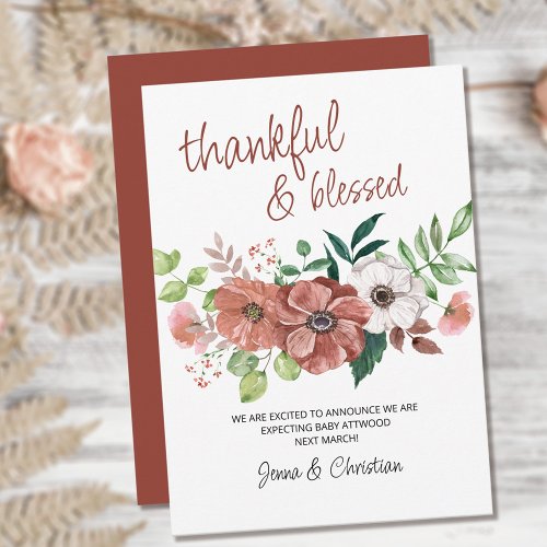 Thankful and Blessed Autumn Flowers Pregnancy Announcement