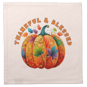 Thankful and Blessed Autumn Pumpkin Cloth Napkin