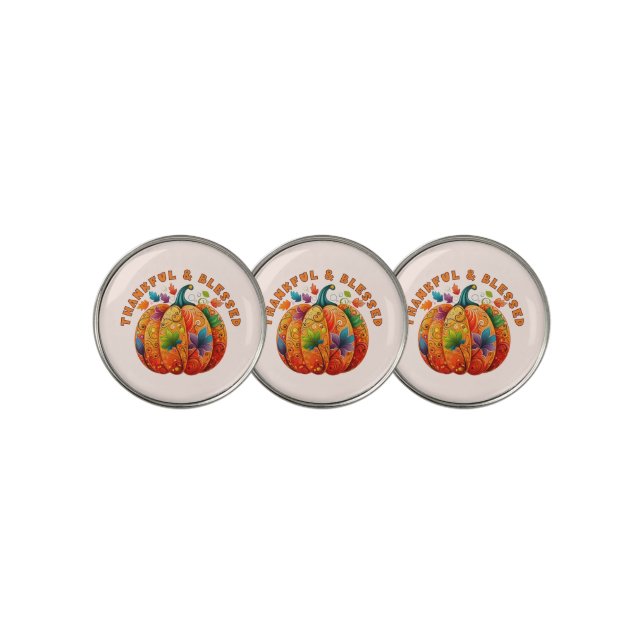 Thankful and Blessed Autumn Pumpkin Golf Ball Marker (3 Up)