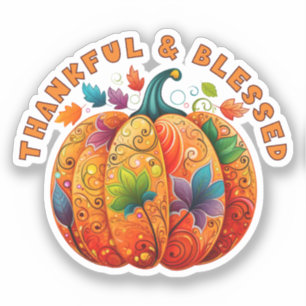 Thankful and Blessed Autumn Pumpkin Sticker