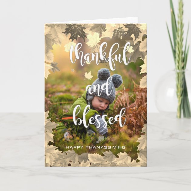 Thankful And Blessed Autumn Thanksgiving Photo Holiday Card