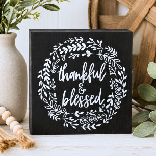 Thankful and Blessed Chalkboard Style Wooden Box Sign