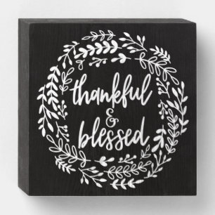 Thankful and Blessed Chalkboard Style  Wooden Box Sign