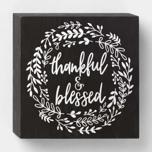 Thankful and Blessed Chalkboard Style  Wooden Box Sign (Front Horizontal)