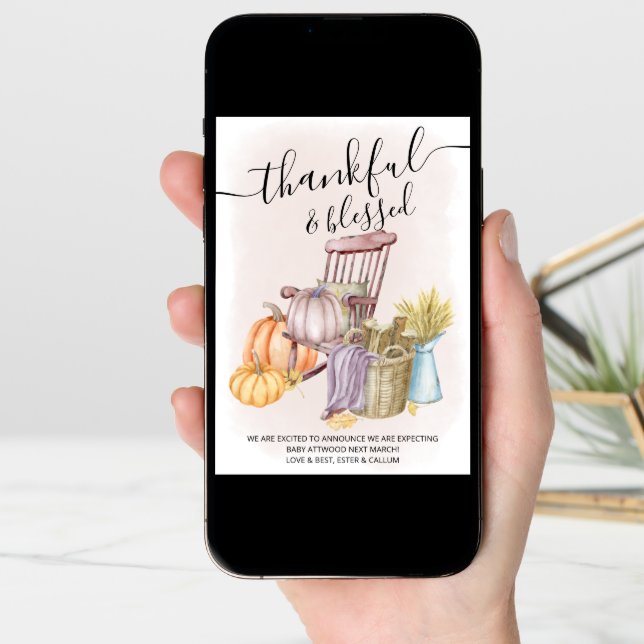 Thankful and Blessed Country Pumpkin Pregnancy Announcement (Front Digital)