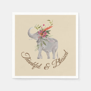 Thankful and Blessed Elephant Thanksgiving Napkins