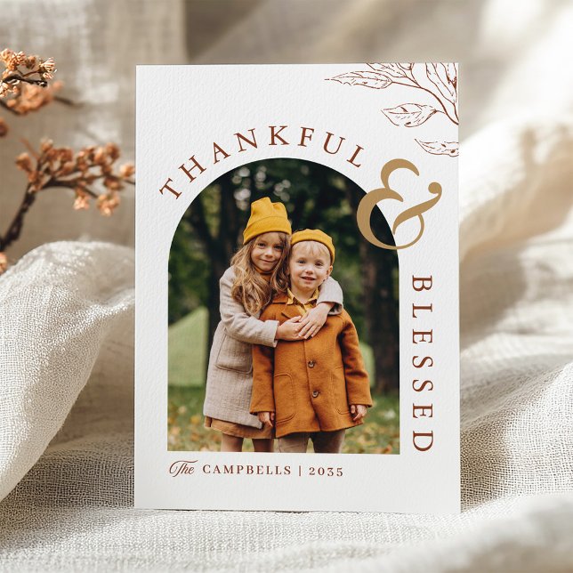 Thankful and Blessed Happy Thanksgiving Photo Holiday Card (Creator Uploaded)