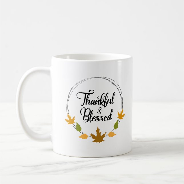 Thankful and Blessed Personalized Coffee Mug (Left)