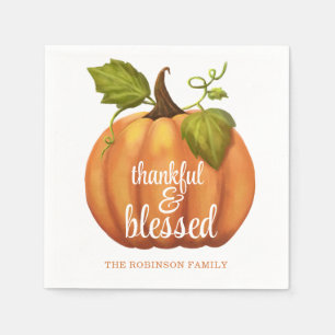 Thankful And Blessed Pumpkin Thanksgiving Napkins