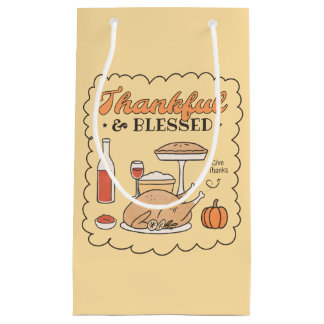 Thankful and Blessed Retro Thanksgiving Small Gift Bag