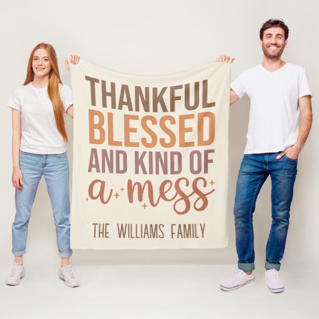 Thankful and Blessed Text Cozy Fall Autumn Fleece Blanket (In Situ)