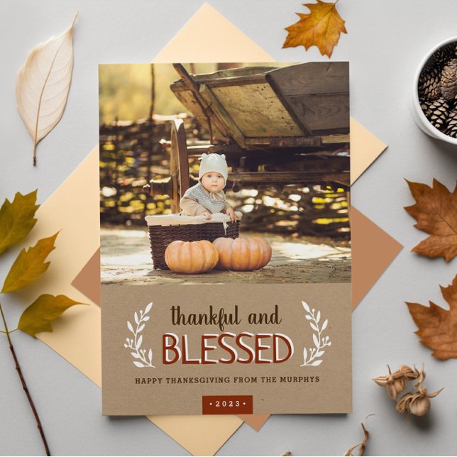 Thankful and Blessed Thanksgiving Photo Card (Creator Uploaded)