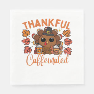 Thankful And Caffeinated Funny Thanksgiving Coffee Napkins