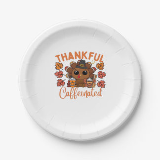Thankful And Caffeinated Funny Thanksgiving Coffee Paper Plates
