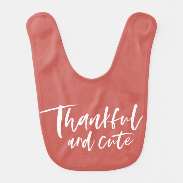 Thankful and cute brush script Thanksgiving Baby Bib (Front)