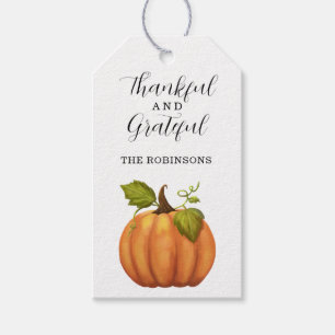 Thankful and Grateful Custom Name Thanksgiving Gift Tags