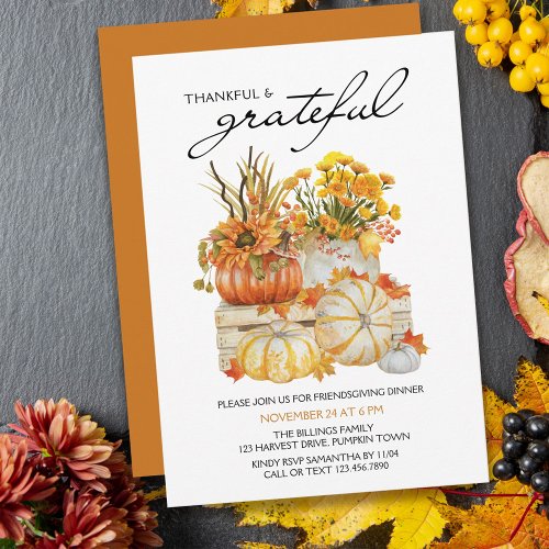 Thankful and Grateful Pumpkin Harvest Thanksgiving Invitation