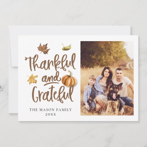 Thankful and Grateful Thanksgiving Card with photo