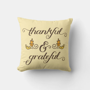 Thankful and Grateful Thanksgiving Fall Throw Pillow