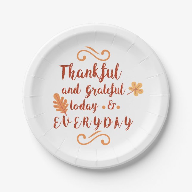 thankful and grateful thanksgiving paper plates (Front)