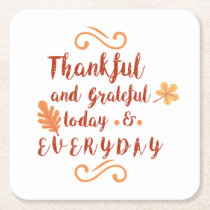 thankful and grateful thanksgiving square paper coaster