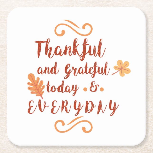 thankful and grateful thanksgiving square paper coaster (Front)