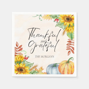 Thankful and Grateful Watercolor Pumpkin Napkins