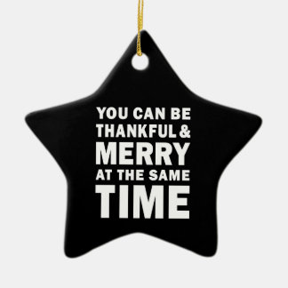 Thankful and Merry Modern Christmas Black Star Ceramic Ornament